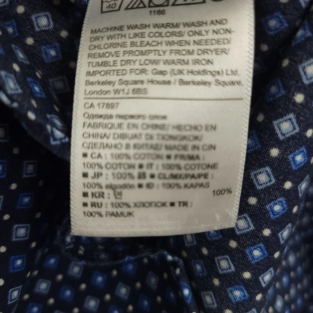 Banana Republic Dress Shirt Mens Large Blue Geometric Slim Fit Non Iron Cotton